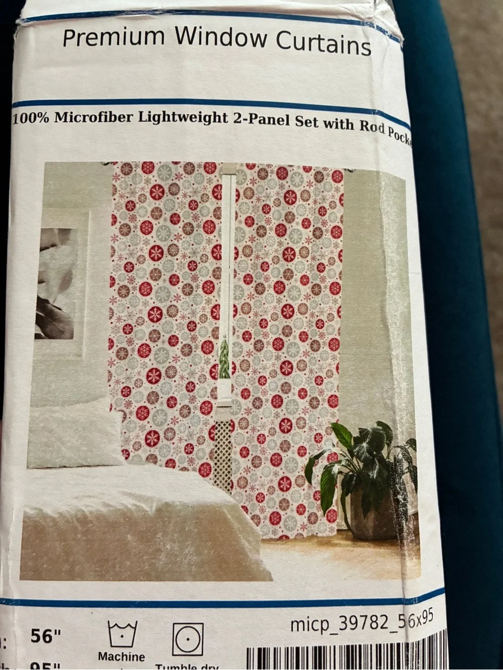 Holiday Snowflake Curtains Panel Set in Red, Tan, and Gray on White 1 Pair